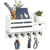 FifthQuarter Key and Mail Holder For Wall, Mail Organizer Wall Mount with 6 Hooks and Storage Drawer, Easy Installation Key Rack for Entryway and Home Decor (A-White) image 0